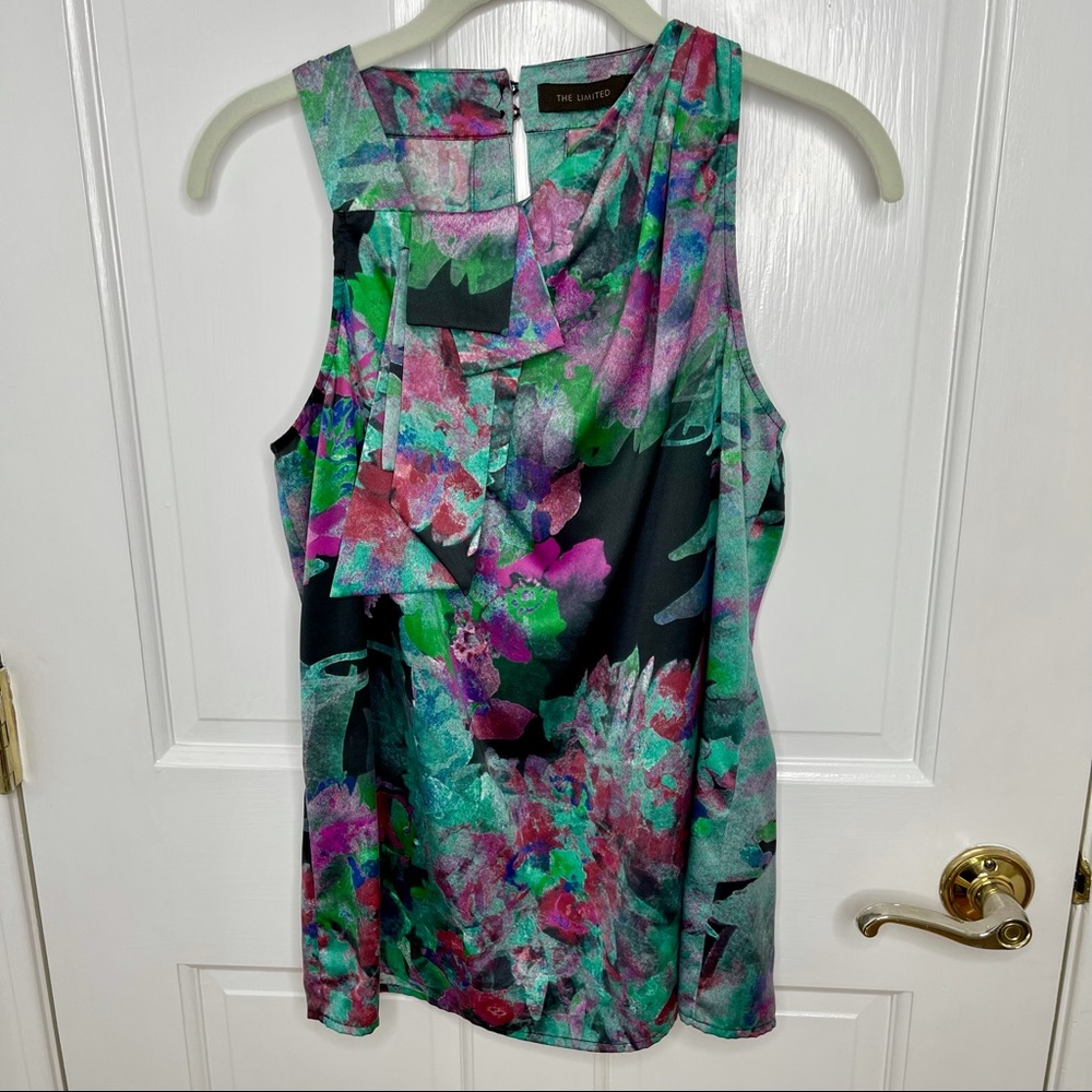 The Limited Green & Purple Floral Silk Blouse